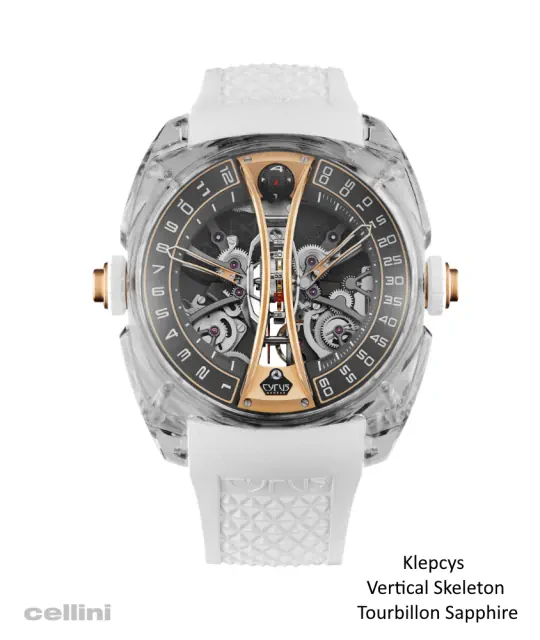 Cyrus Klepcys Vertical Skeleton Tourbillon Sapphire case Watch