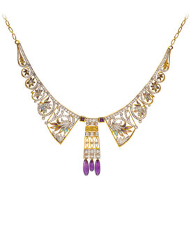 Amethyst and Enamel Bib Necklace