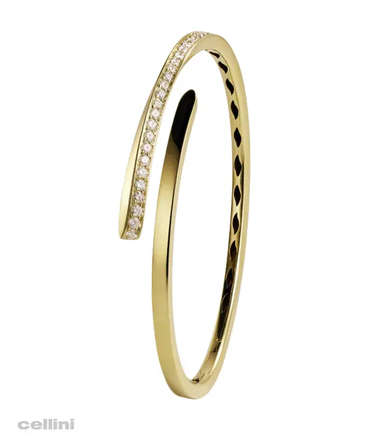 Crivelli Yellow Gold And Diamond Single Row Pave Bypass Bangle 4444NS