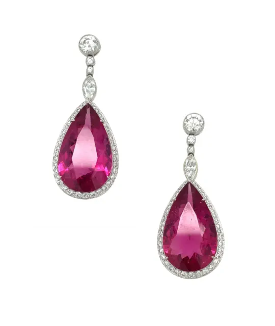 Cellini Platinum Pear shaped Rubellite diamond Earrings