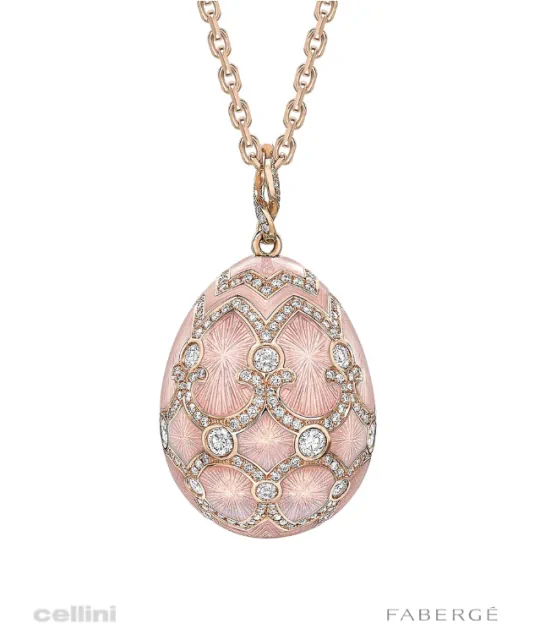 Fabergé Heritage Rose Gold diamond pink guilloche enamel grande egg pendant