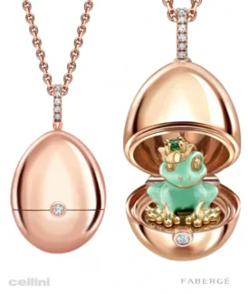 Fabergé Essence Rose Gold Green Lacquer Frog Surprise Locket