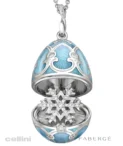 Fabergé heritage white gold diamond teal guilloche enamel snowflake surprise locket