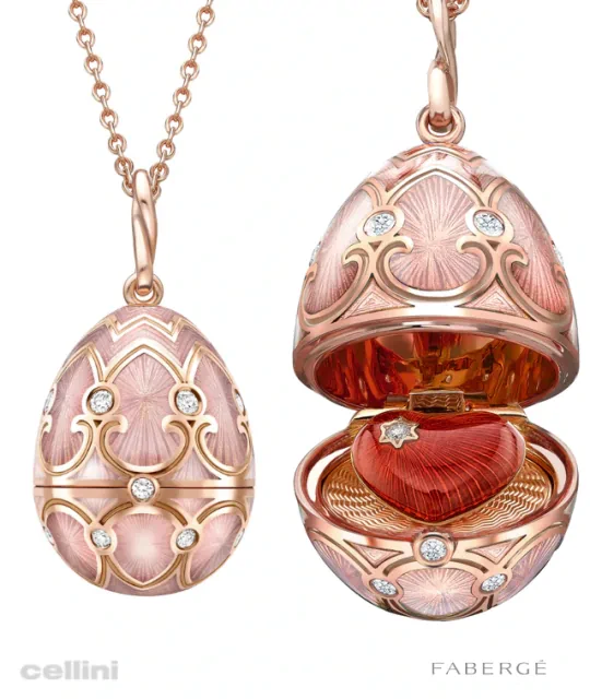 Fabergé rose gold diamond pink guilloche enamel heart surprise Locket