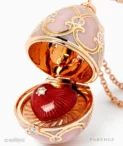 Fabergé rose gold diamond pink guilloche enamel heart surprise Locket