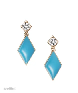 Nefertiti -470-NB294 Rose Gold Mini Diamond and Turquoise Drop Earrings