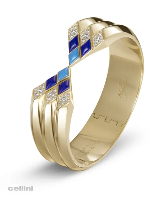 Nefertiti triple Cuff 18k Lapis Lazuli, MOP & diamonds bracelet