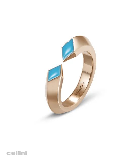 Nefertiti - Yellow Gold Double Turquoise Awaken Ring