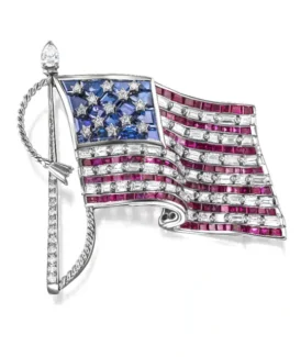 Oscar Heyman Platinum Ruby Sapphire Diamond American Flag Brooch