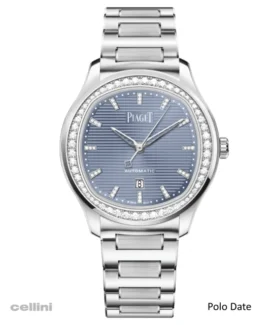 Piaget Polo Stainless Steel with Slate Blue Dial and Diamond Bezel Woman's Watch